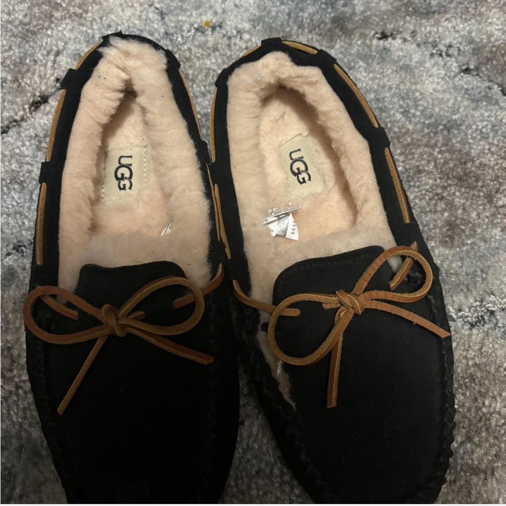 UGG Black Moccasin Slippers with Cream Lining